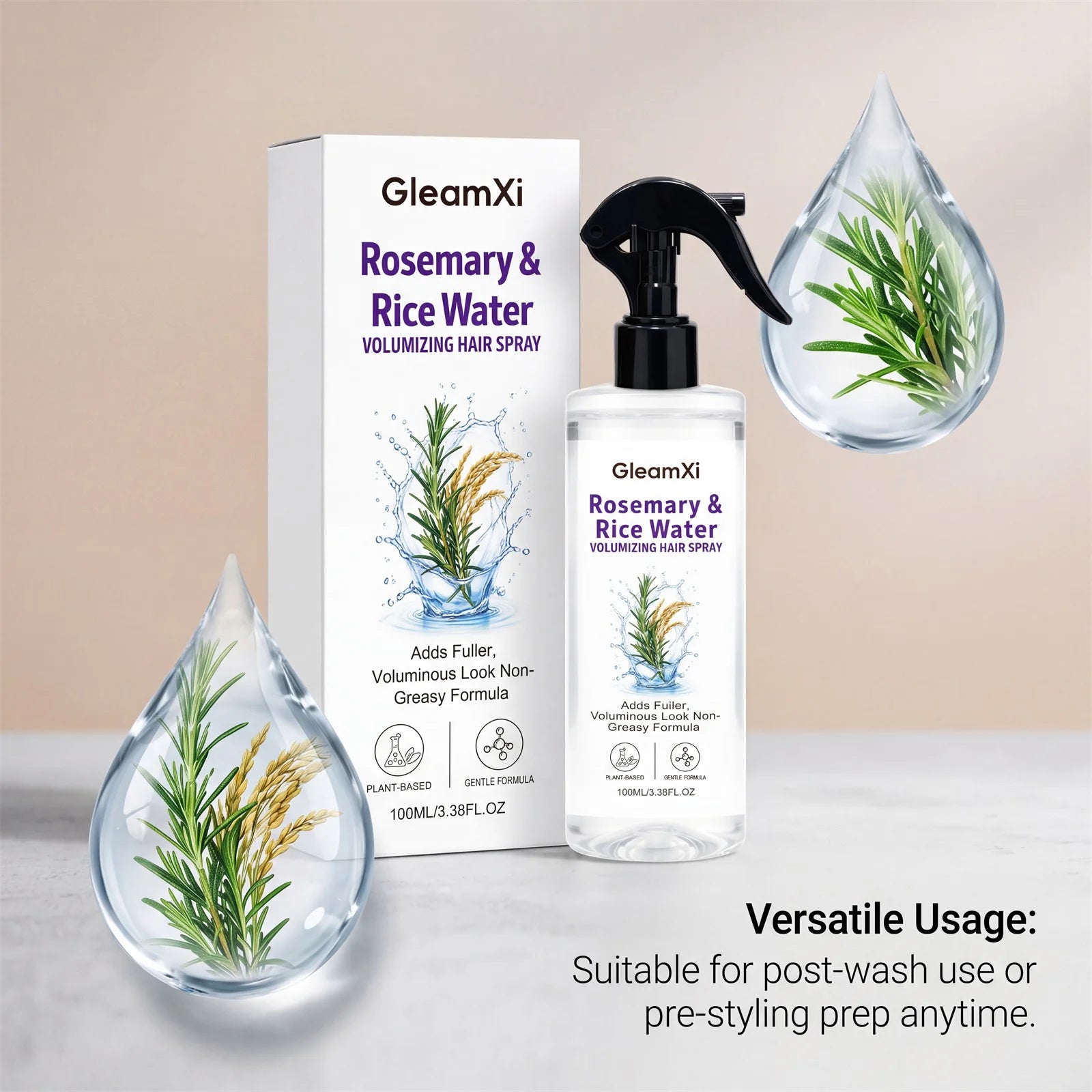 Rosemary & Rice Water Hair Spray Made with 100% Natural Extracts Lightweight Non-Greasy Formula for Softer Smoother-Looking Hai