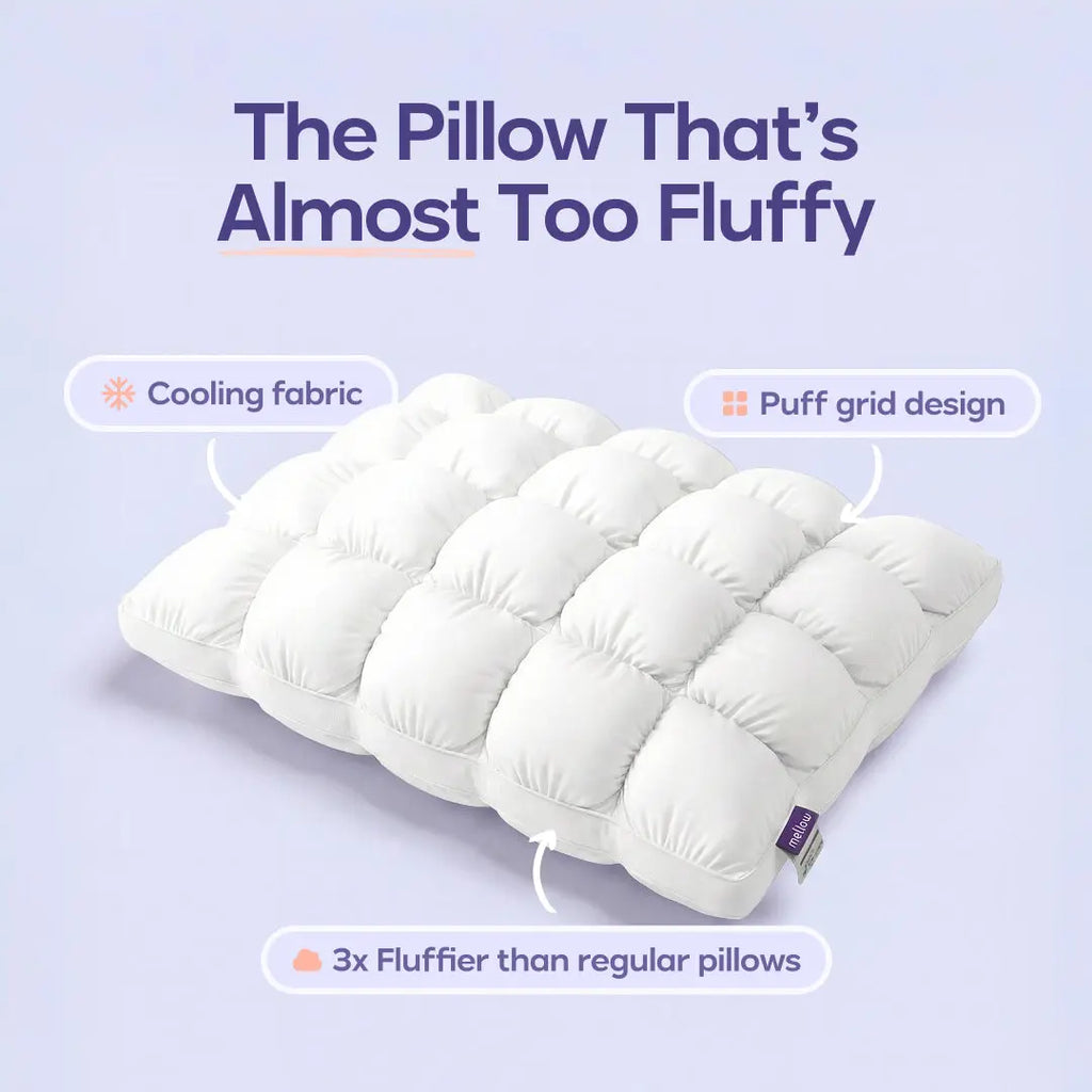 Mellow Sleep | Mellow Puff Pillow – Soft Quilted Puff Grid Design Pillow, Fluffy Plush Bed Pillow with Cloud like Comfort, Breathable Support Pillow for Side, Back & Stomach Sleepers, Cozy Bed Pillow for Better Sleep